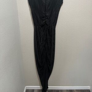Good American Black Pleasted Maxi Dress Size 1/2 Ruched Front
